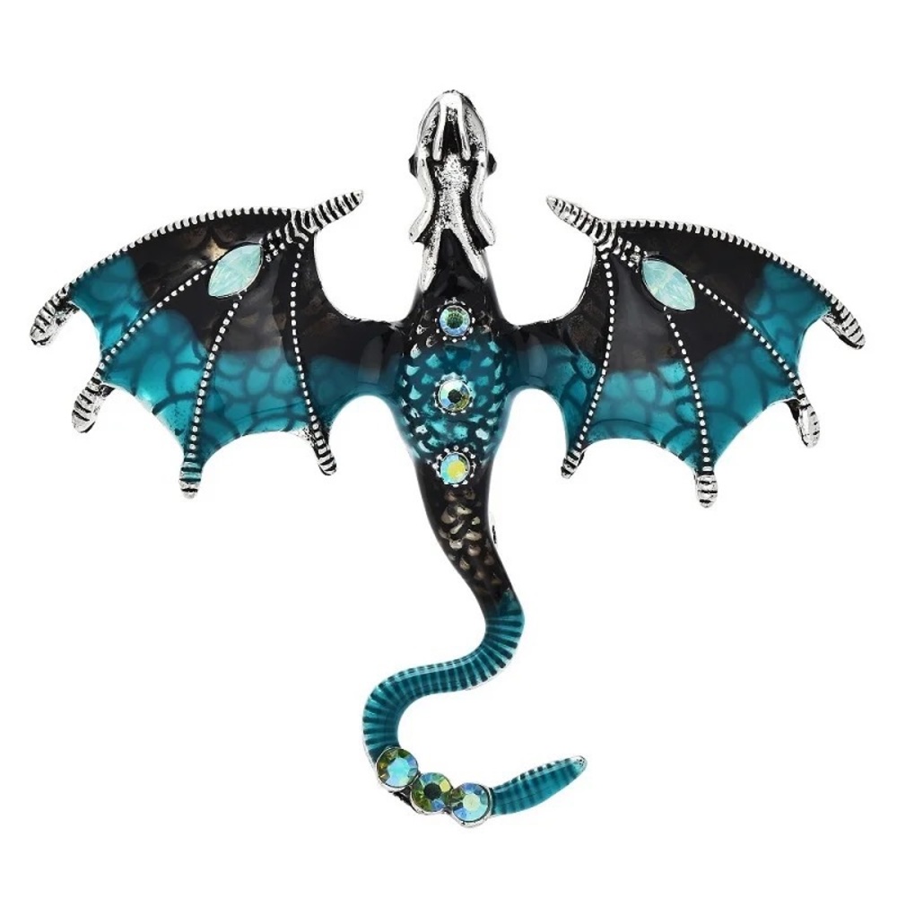 YEAR IF THE DRAGON - 
BLUE VINTAGE DRAGON BROOCH / PIN